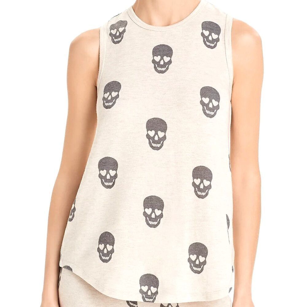 PJ Salvage Women's White Skull Graphic Lounge Racer Back Tank Top. Large. EUC
